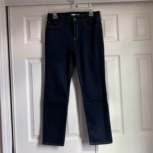 New Old Navy Power Slim Straight Mid Rise Dark Denim Stretchy Jeans 8 Short